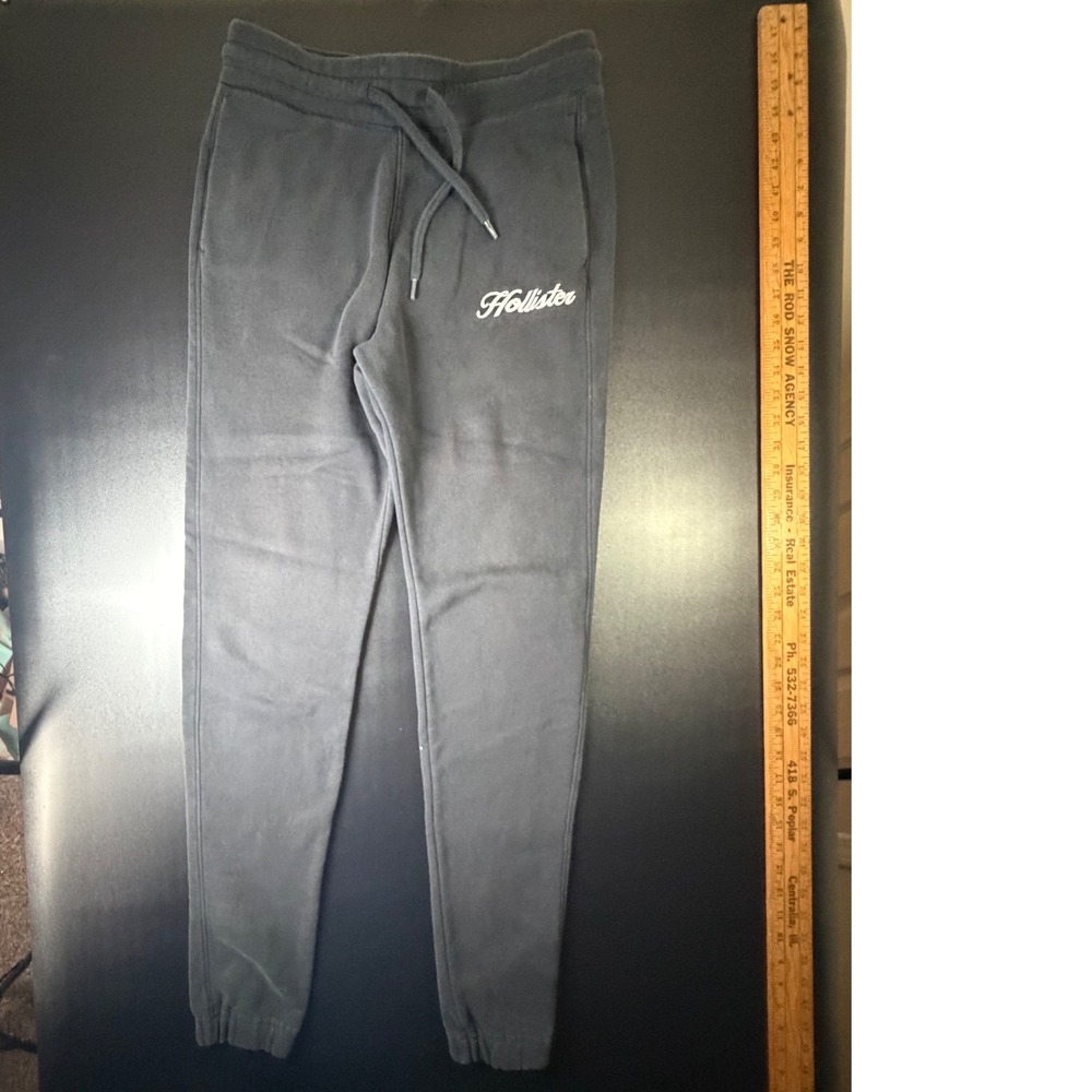 Hollister Kids Boys Black Fleece Jogger Sweatpants Embroidered Logo Size S